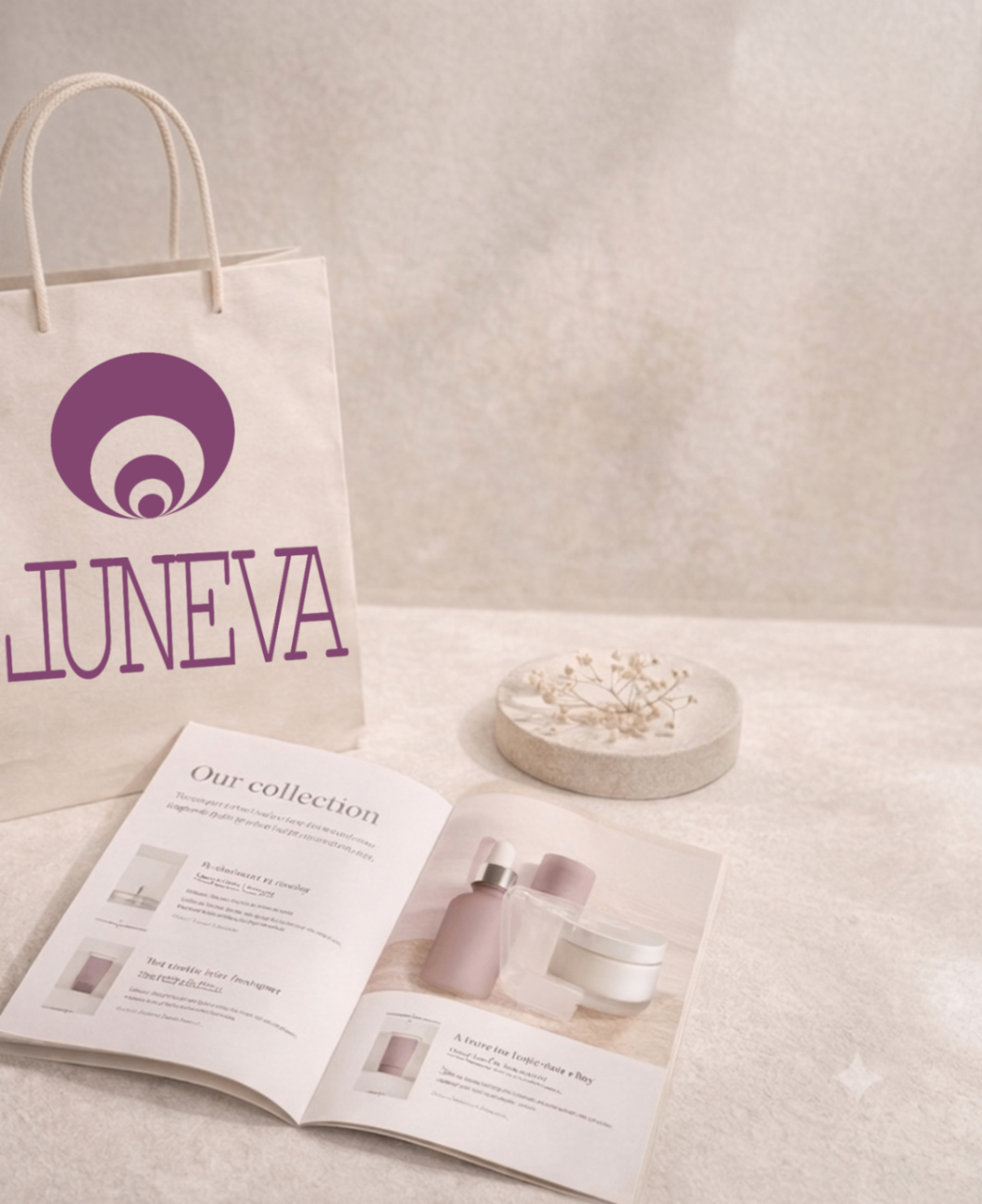 Luneva shopping bag with editorial product booklet